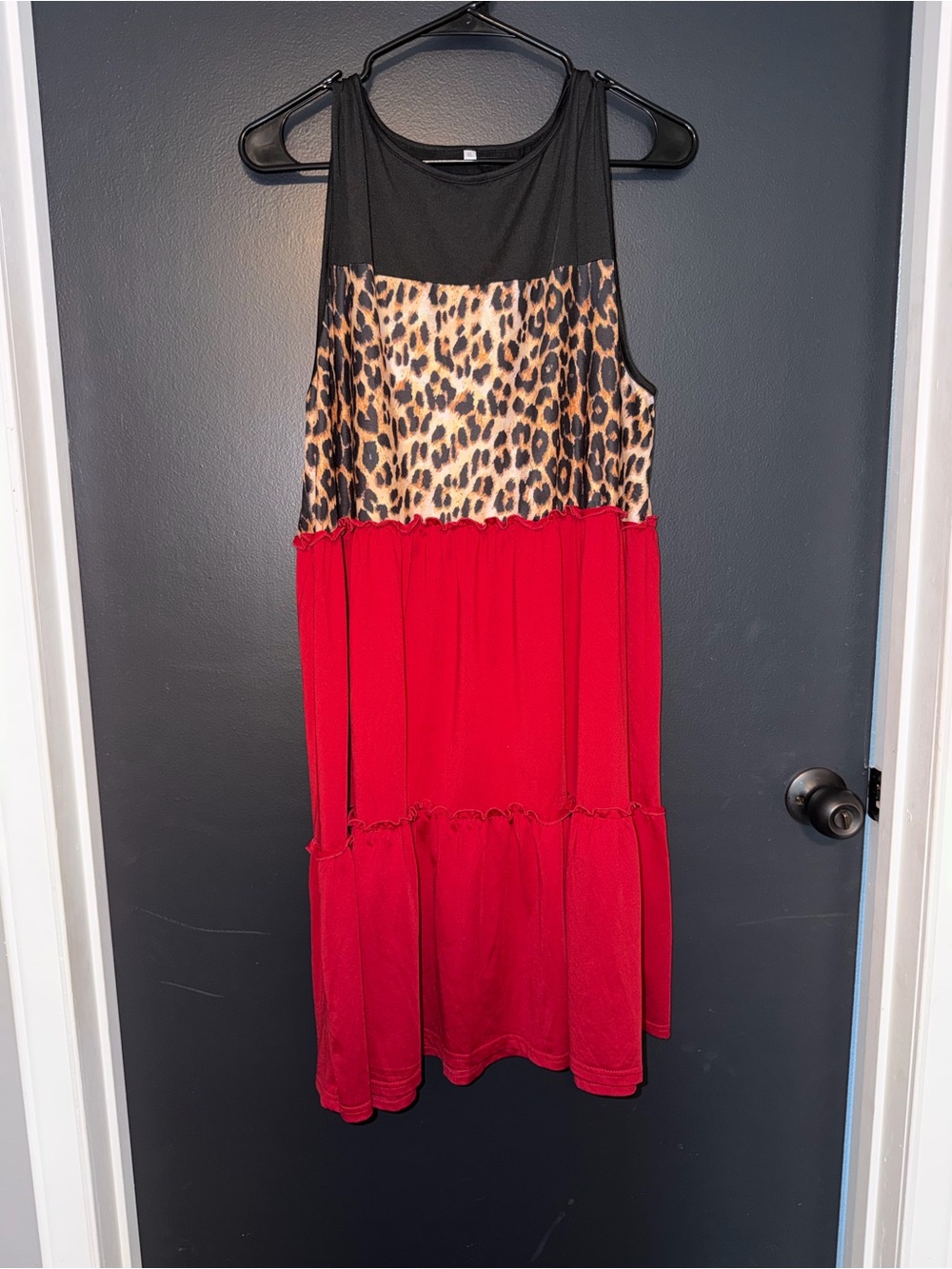 Sleeveless Tiered Dress with Leopard Print and Red Skirt